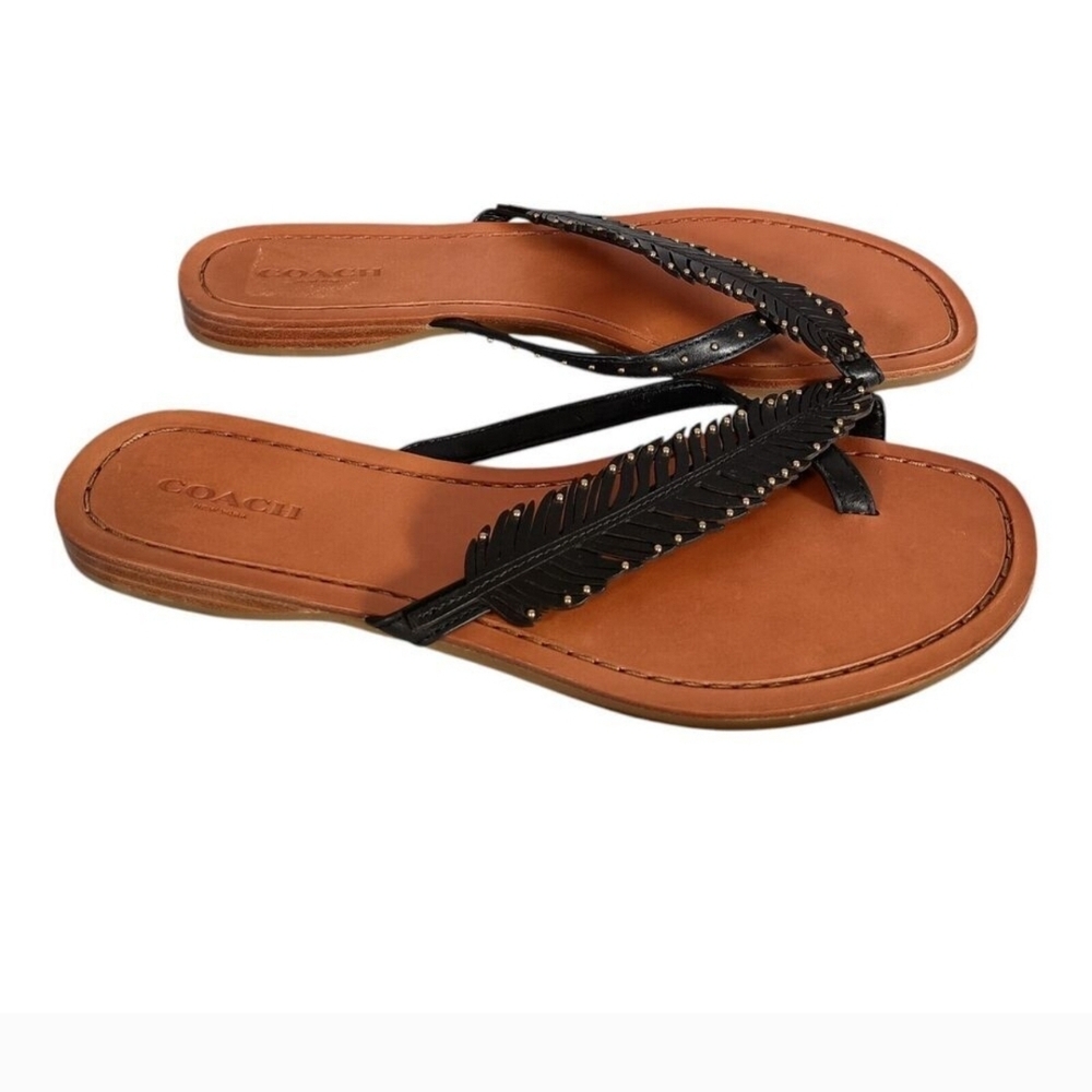 Coach Black Feather Thong Sandals